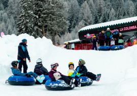 Tubbing on the green run at Le Mollard