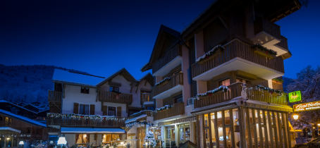 View of the hotel in winter at night