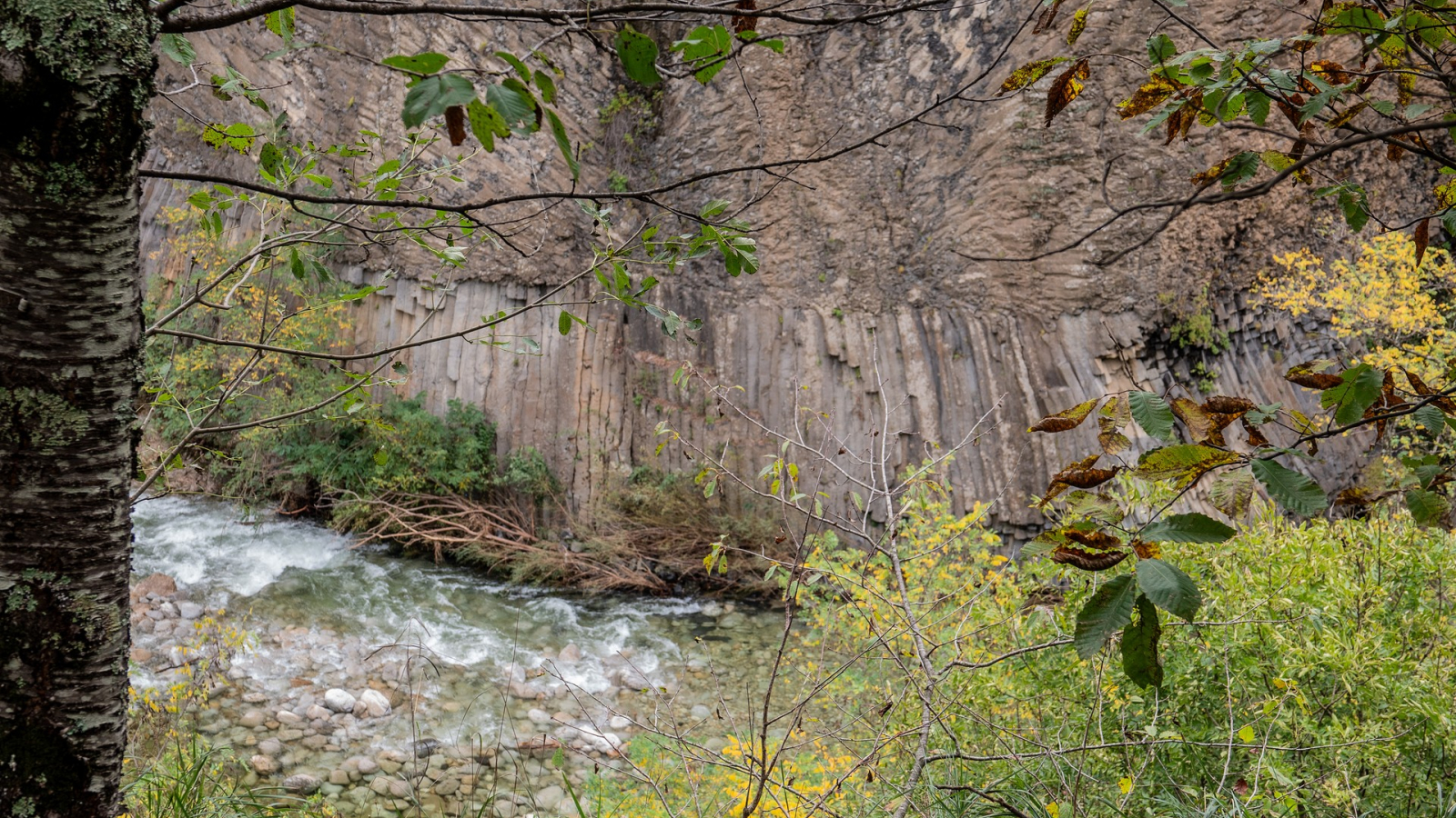 Jaujac - Coulée basaltique à l'automne ©sourcesetvolcans