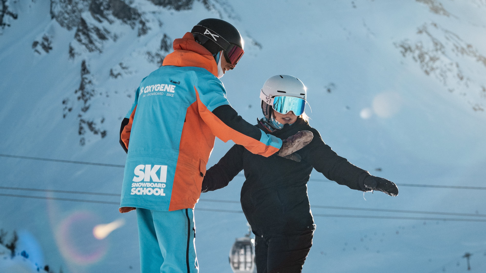 Initiation snowboard  avec un moniteur oxygène