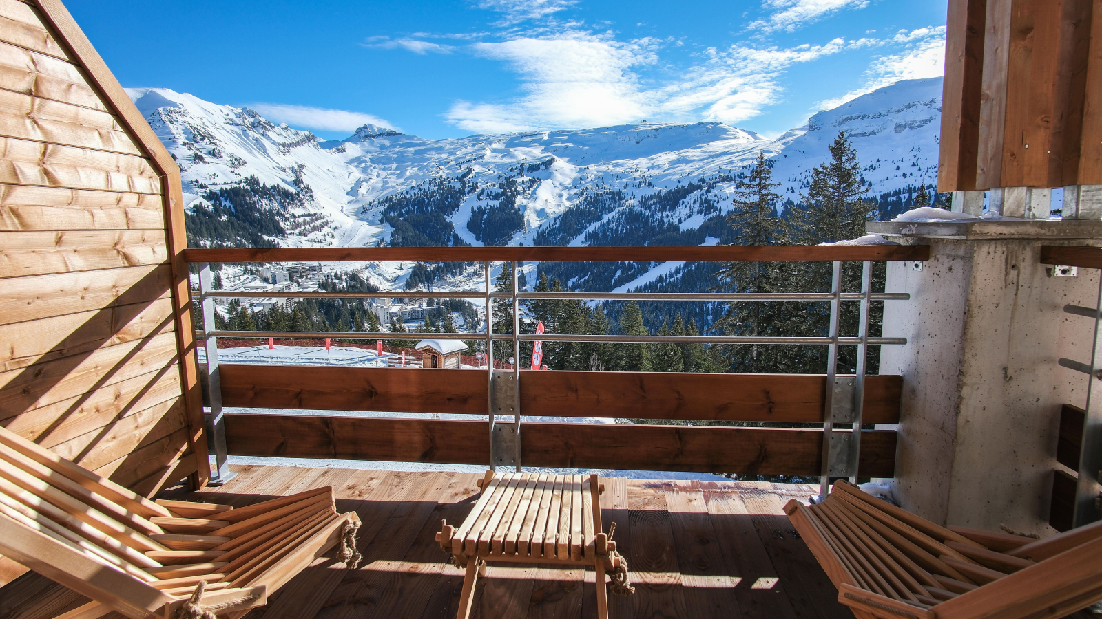 View of the ski area from a balcony