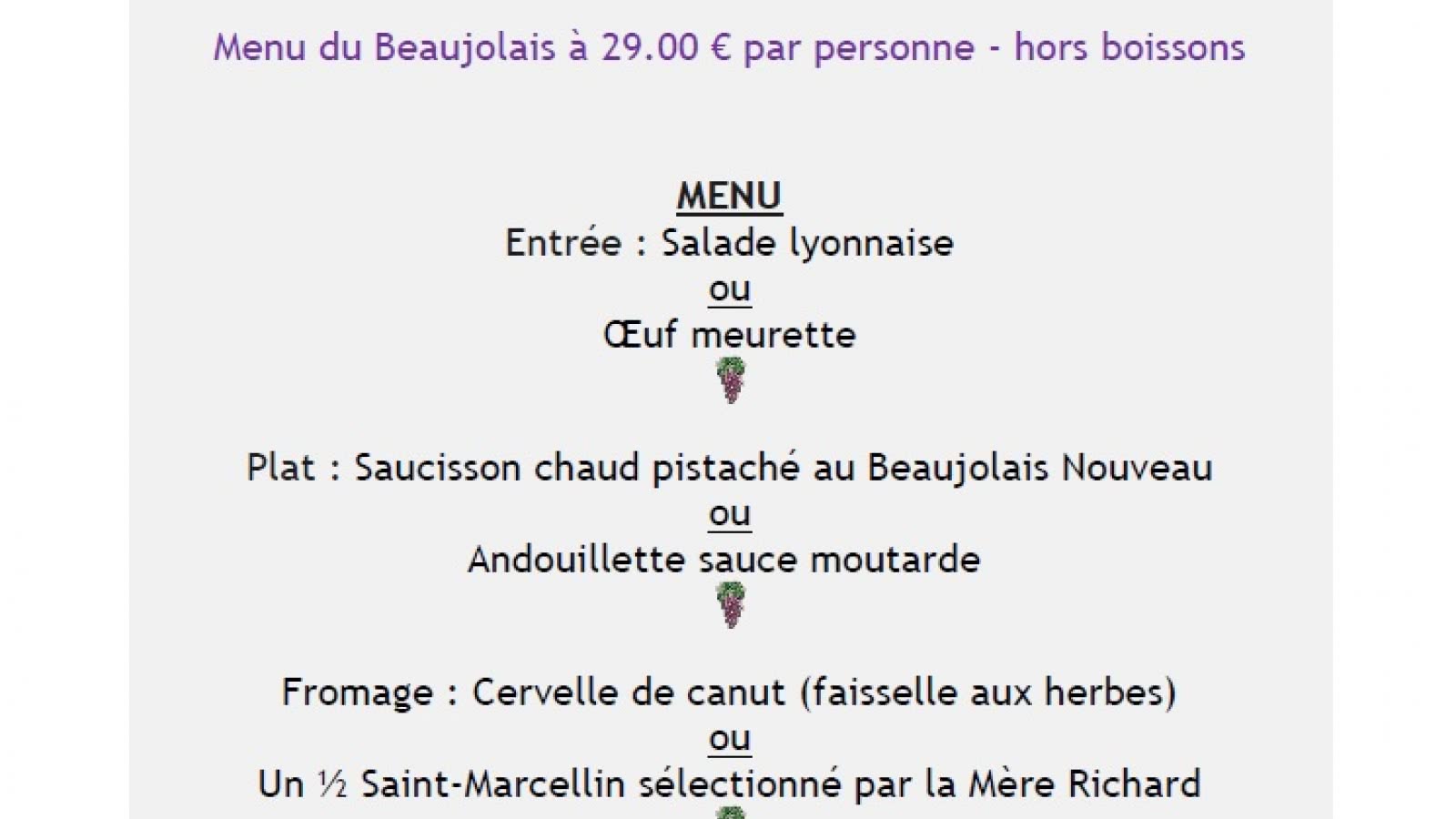 Menu Beaujolais Nouveau 2018 à la Rose Julienas