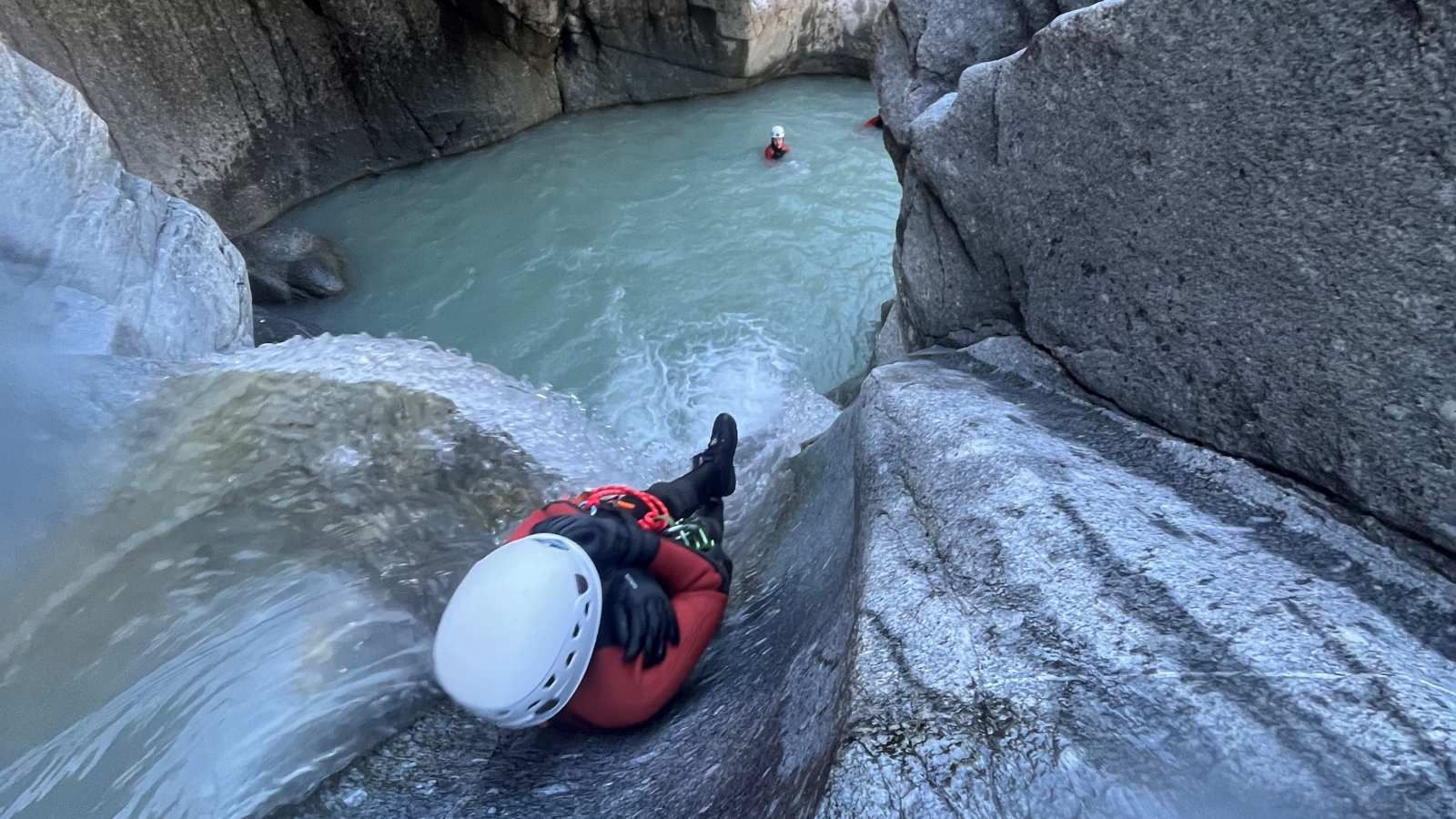 Practitioner sliding into a basin