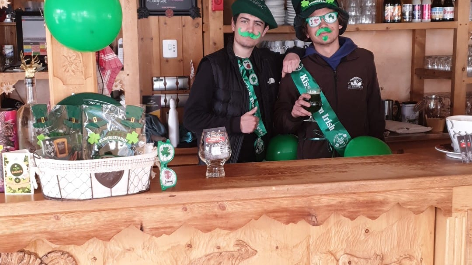 The bar, decorated for Saint Patrick's Day
