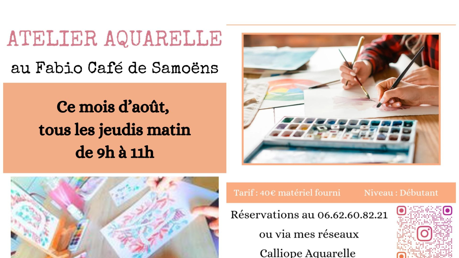 Atelier Aquarelle au Fabio Cafe de Samoens - Programme Aout 2024