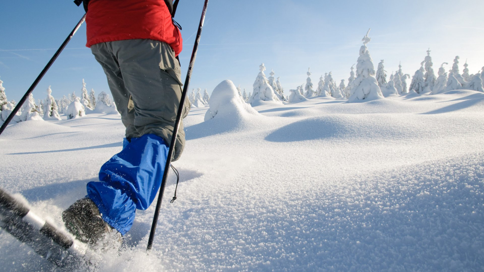 Personne qui marche dans la neige en raquette