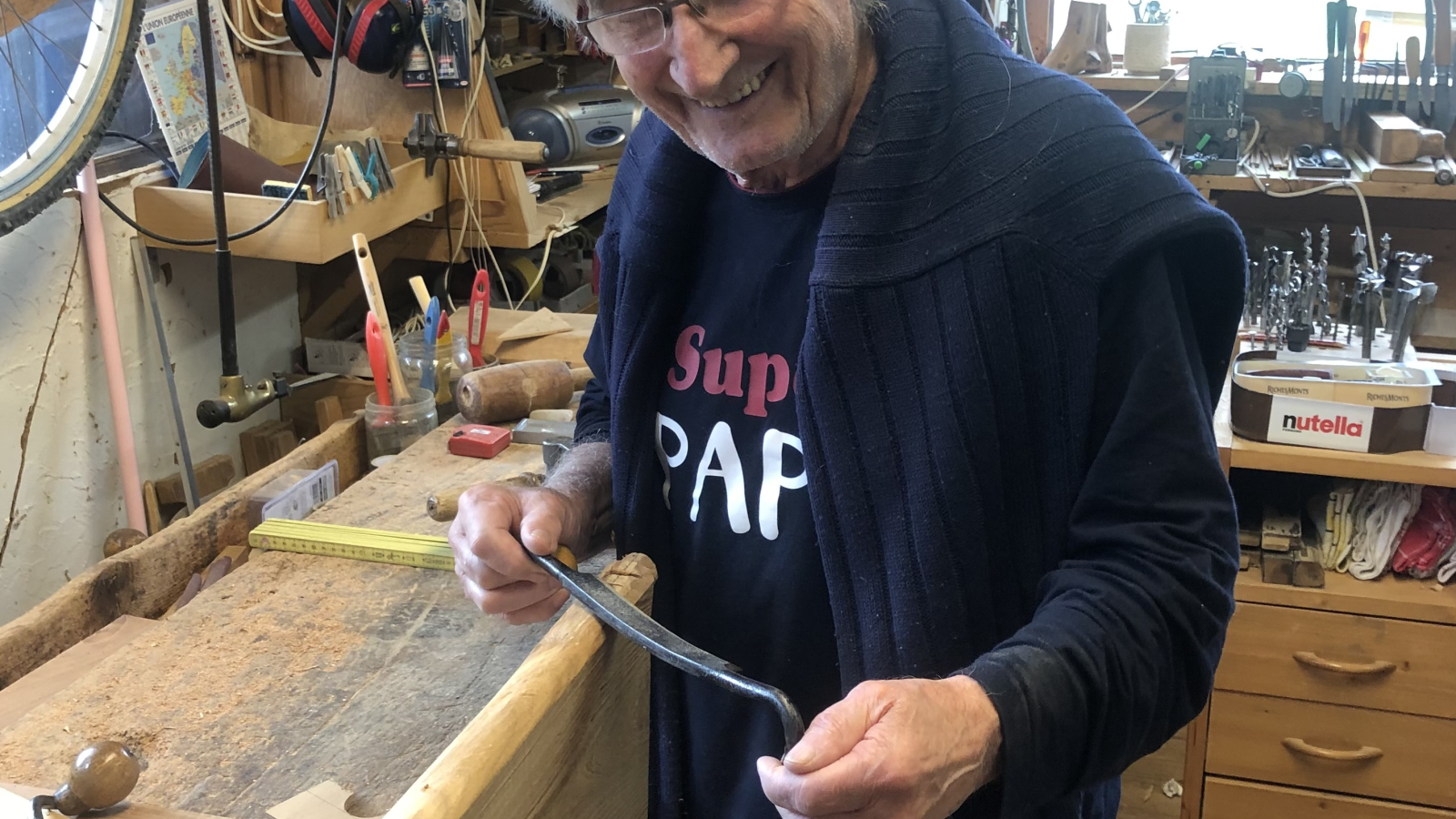 Creating the restaurant benches in the family workshop