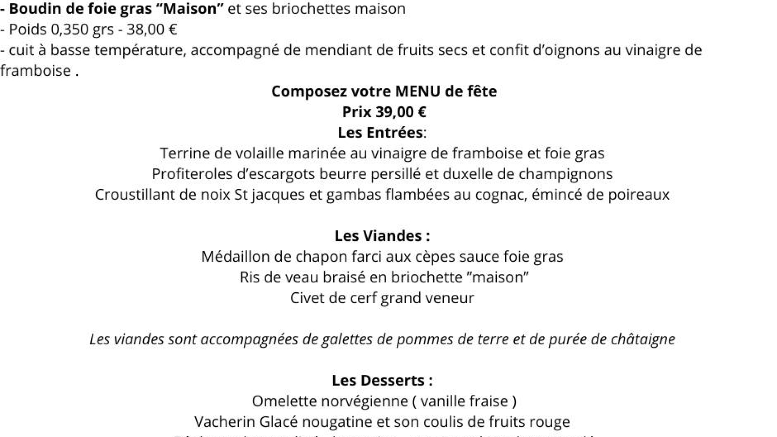 Menu de fêtes 2024