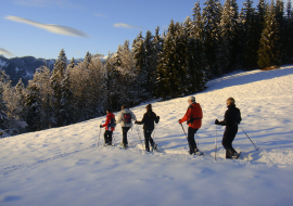 Snowshoeing at sunset