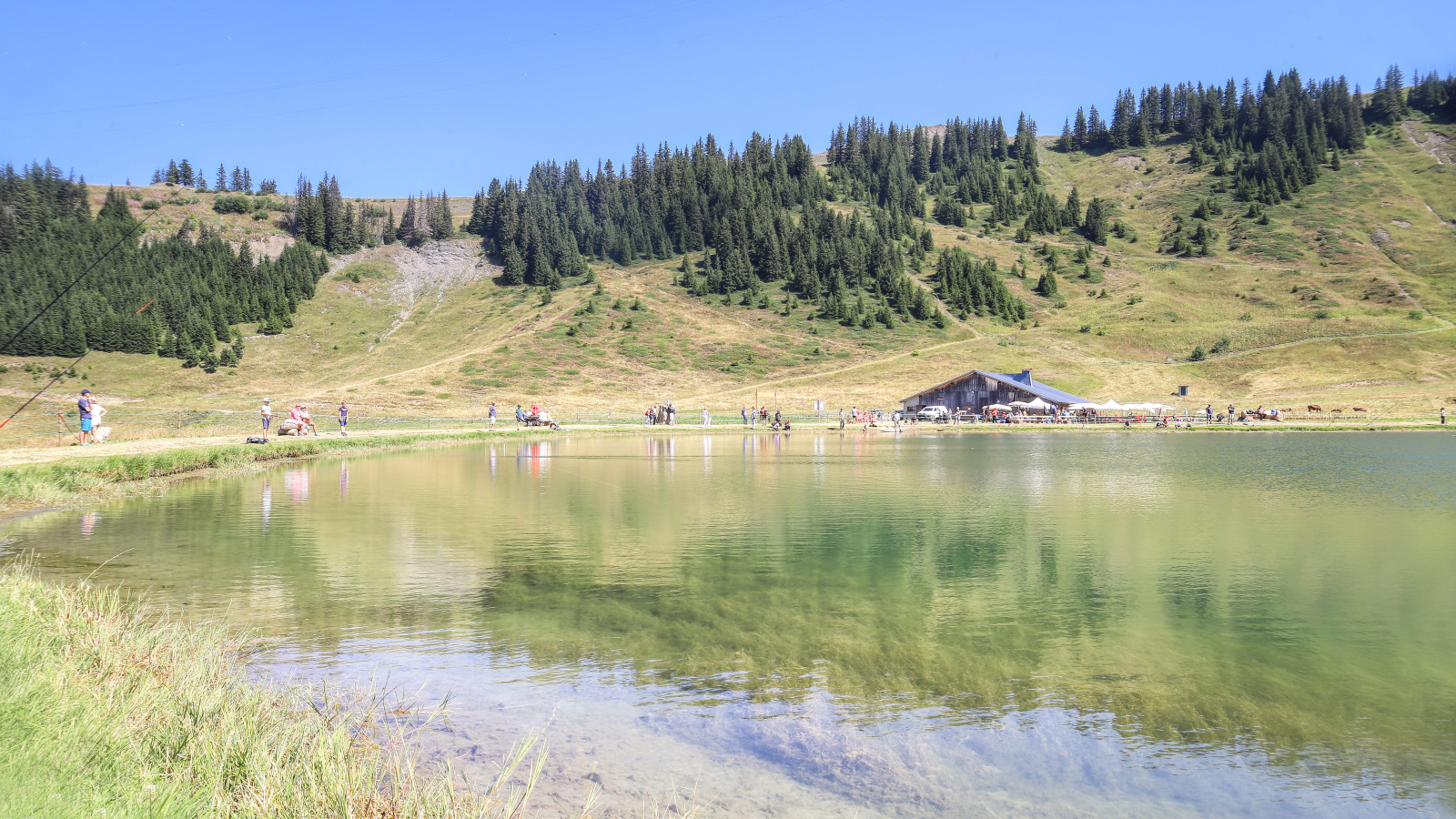 View of the fishing workshop taking place on the banks of the lake