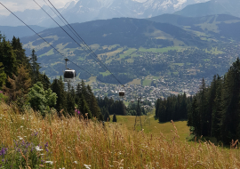 Vue sur le village de Megeve et le Mont-Blanc