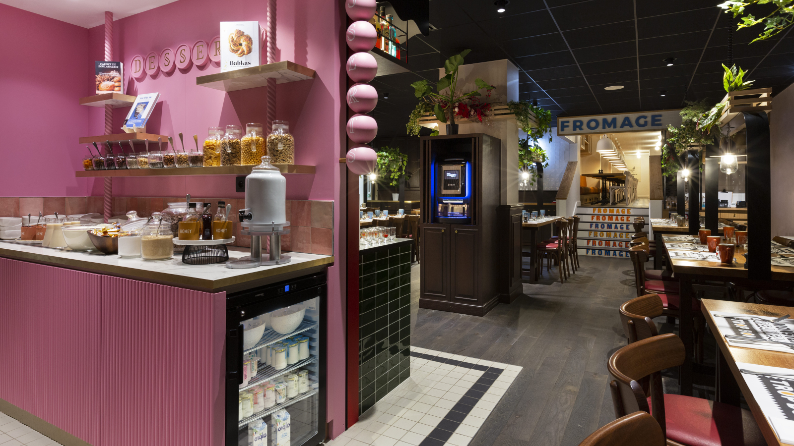 The dessert corner with a view of the dining room