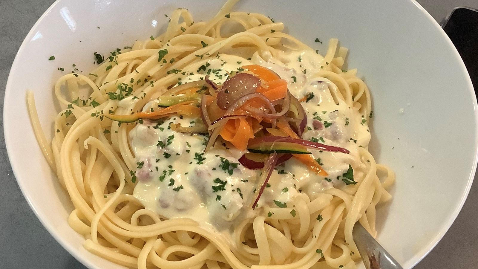 Pâtes carbonara - Le Bistrot des saveurs - restaurant à proximité de Viarhôna - Arandon - Passins - Balcons du Dauphiné - Nord-Isère - à moins d'une heure de Lyon